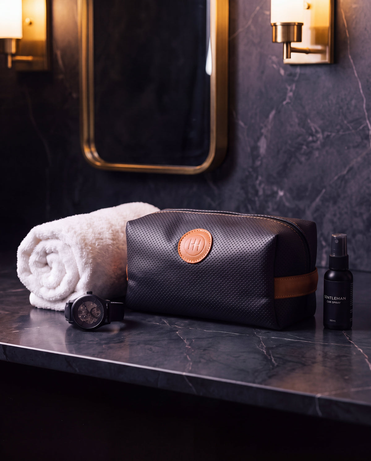 Trousse de toilette Gentleman Circuit — cuir noir